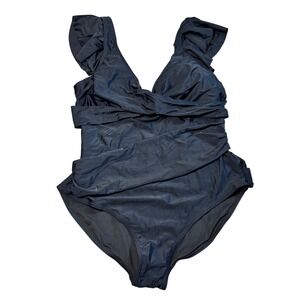 B2PRITY Womens Black Ruffle One Piece Swimsuit Ruched Tummy Control 2XL New